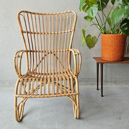 Vintage hoge rotan stoel