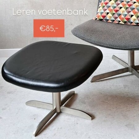 Voetenbankje zwart leer