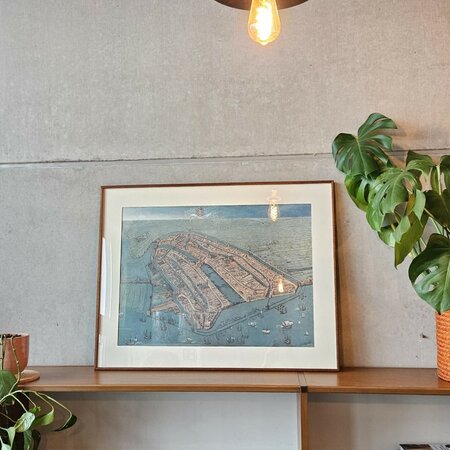 Mooie oude plaat van Amsterdam in houten lijst