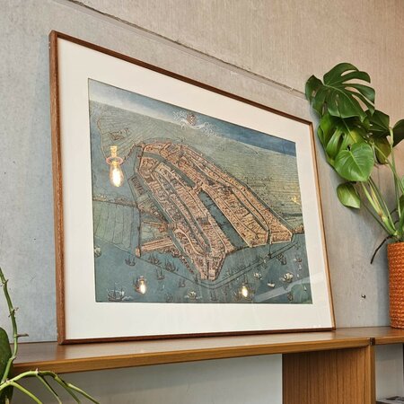 Mooie oude plaat van Amsterdam in houten lijst