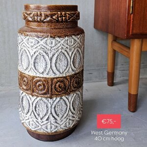Grote West-Germany vaas, bruin/wit