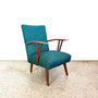 Vintage fauteuil, nieuwe petrolkleurige bekleding