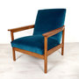 Vintage fauteuil, blauw velours