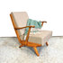 Vintage beige fauteuil, opnieuw gestoffeerd