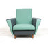 Vintage fauteuil, gestoffeerd in mint en grijs